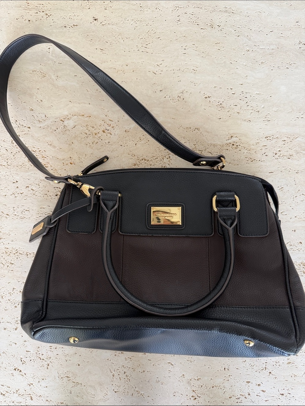 Tignanello Black and Dark Brown Two-Tone Satchel
